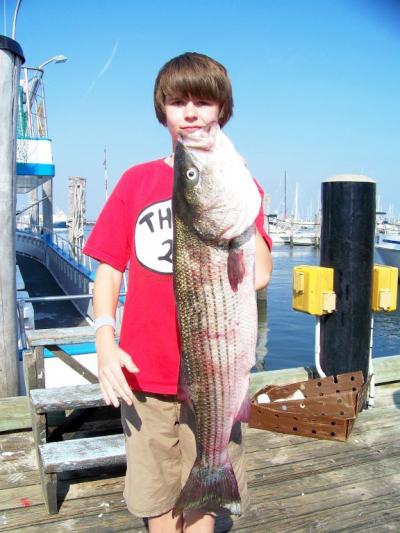 Matthew Brojock, first Striped Bass for the pool fish.